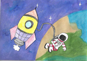 Выставка детских рисунков на тему Космос.